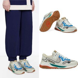 NWT Gucci Ultrapace Womens Logo Low Top White Blue Leather Sneakers EU 36